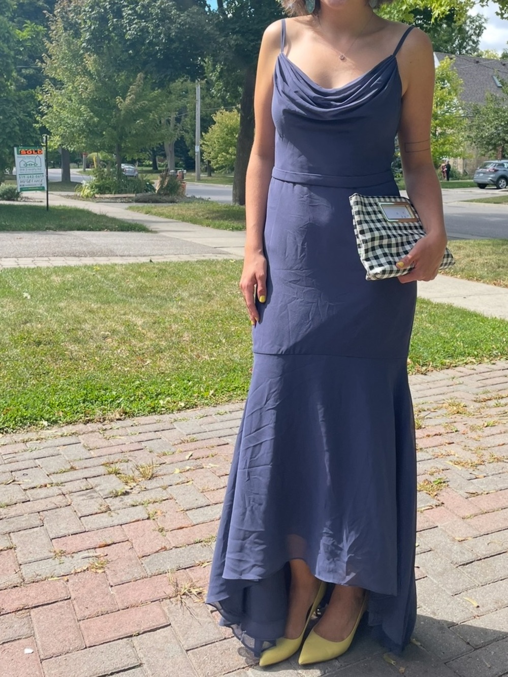 Azazie Indigo Cowl Neck Maxi Dress with Straps